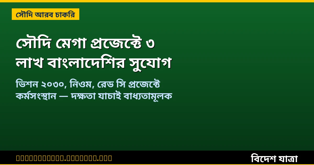 সৌদি ভিশন ২০৩০ মেগা প্রজেক্টে বাংলাদেশিদের জন্য ৩ লাখ নতুন চাকরির সুযোগ — নিওম, রেড সি, ওয়ার্ল্ড কাপ নির্মাণে কর্মী চাই