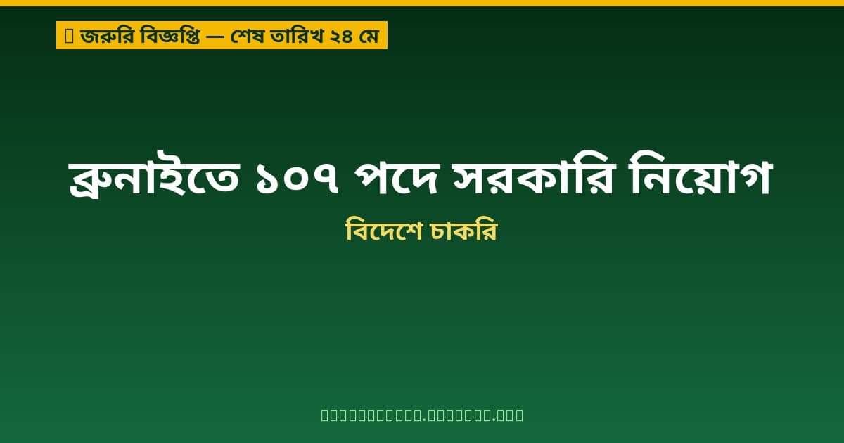 ব্রুনাইতে বিওইএসএল-এর মাধ্যমে ১০৭ পদে সরকারি নিয়োগ — আবেদনের শেষ সুযোগ ২৪ মে